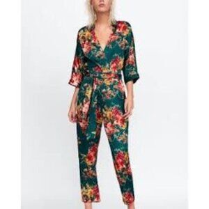 Zara Floral Kimono Wrap Jumpsuit